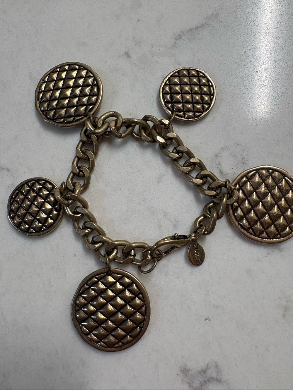 Quilted Disc Charm Bracelet - Bronze Tone